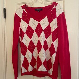 Tommy Hilfiger Argyle Cotton Golf Sweater Red and White - Medium